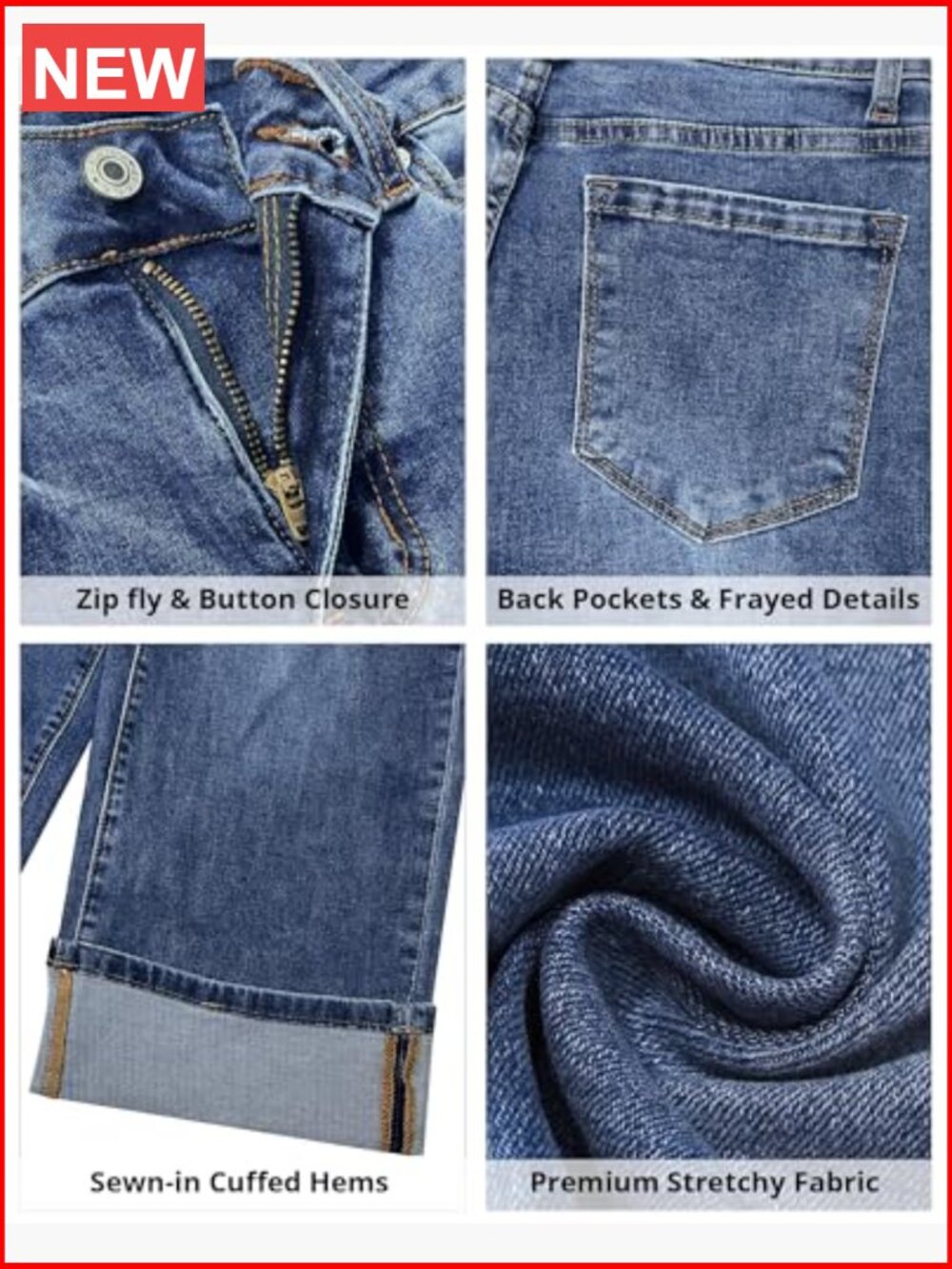 Wide Leg High Waisted Stretchy Denim Crop Pants with Pockets - Picture 6 of 7